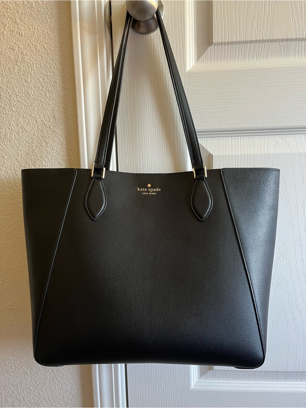 kate spade Black Pebbled Leather Tote with Gold Logo
